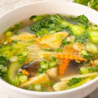 Pho Vegetarian · Tofu, broccoli, bokchoy, baby bamboo, celeries, carrot, chestnut slices.