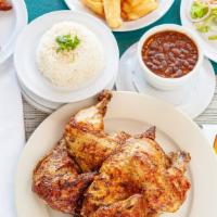 Whole Chicken · Served with two sides of your choice, fried plaintains, French fries, rice, beans, yucca, or...