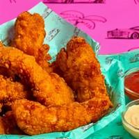 Eight Crispy Tenders · Eight Crispy Tenders with choice of 2 flavors and 2 dips.