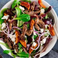 Chicken And Lamb Salad · come with salad lettuce tomato mix salad cucumber green pepper red onion chickpea corn pickl...