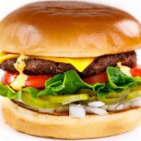 The Single · Single Cheese Burger served with American Cheese, Burger Sauce, Lettuce, Tomato, Onion and P...