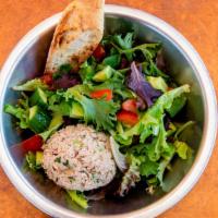 Albacore Tuna Salad · Albacore tuna salad (no mayo), local organic greens, Persian cucumbers, Roma tomatoes, balsa...