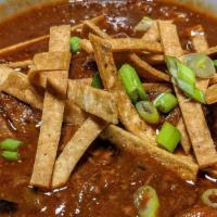 Brisket Chili · Smoked briket,ground Angus chuck, slab bacon, beans, tortilla. Add onion or cheese for an ad...