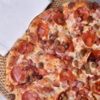 Meat Lovers · Pepperoni, ham, ground beef, bacon, and Italian sausage.