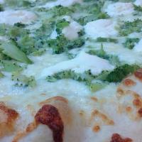 White Pizza With Ricotta · Mozzarella cheese with dollops of ricotta cheese.
