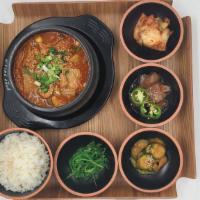 Kimchi Jjigae · Kimchi stew serving with  4 banchans and rice.
