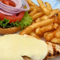 Chicken Sandwich · All natural chicken breast with Greek marinade, grilled and served on a sesame bun with mayo...