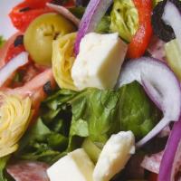 Antipasto Salad · romaine lettuce, salami, fresh mozzarella, black & green onions, tomato, red onion, pepperon...