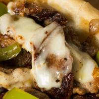 Nawf Side Cheese Steak · Hoagie bun, trimmed steak, bell pepper, onion, mushroom, cheese sauce