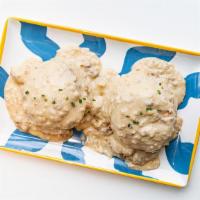 The Go Goetta · Goetta sausage gravy over two large biscuits.