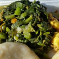 Callaloo · A regular size of Curry chicken. No sides included. (Just Meat). Feeds (1) people.