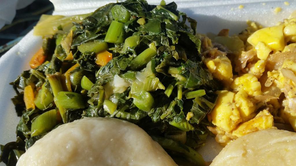 Regular Callaloo Meal · Great vegan & vegetarian option. Sautéed with onions tomatoes, bell pepper, and our secret herbs and spices.