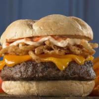 N'Awlins Heat Burger · Cajun-spiced burger, chipotle mayo, cheddar cheese, onion strings, and our Smokin’ Hot sauce...