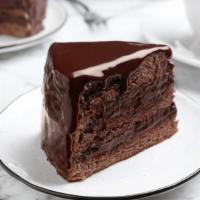 Chocolate Cake · Delicious frosted airy chocolate cake.