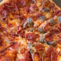 Sausage · Sweet Italian sausage, red onions, and red peppers.