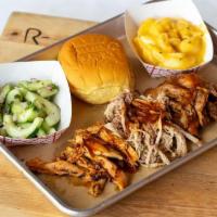 Three Meat · Our 3 most popular meats! Pulled Chicken, Chopped Pork and Beef Brisket.