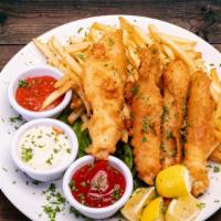 Fish N Chips · Fried White Fish served with Cocktail and Tartar Sauces