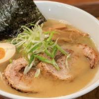 Tokyo Tonkotsu · Pork broth, Classic Yellow Noodle, Pork Belly Chashu, Menma, Scallions, Nori, Ajitama