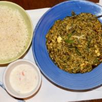 Saag Paneer · Cottage cheese, spinach, spices.