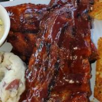Bbq Ribs · BBQ Baby Back pork rib dinner with your choice potato (garlic mashed,baby bakers, or french ...