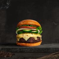 Justice Jalapeno Burger · Seasoned plant-based patty topped with jalapenos, lettuce, tomato, onion, and pickles. Serve...