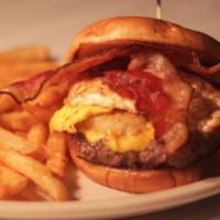Breakfast Burger · Bacon, cheese, fried egg, and hashbrowns. With your choice of fries, tater tots, or homemade...