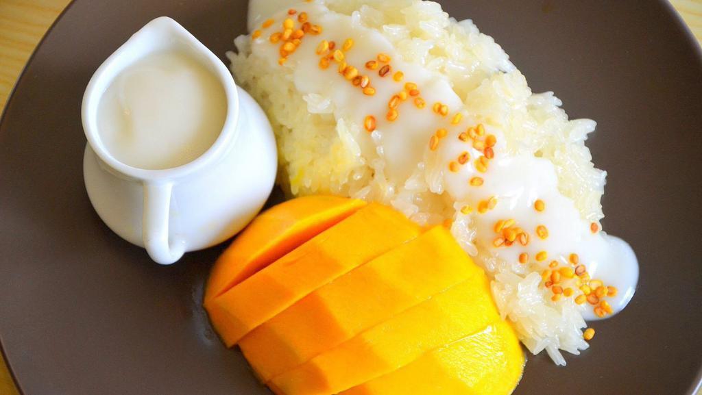 Mango Sweet Sticky Rice · With mango and coconut cream