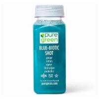 Blue Biotic, Cold Pressed Shot (Probiotic Booster) · Ingredients: Ginger, lemon, blue algae, probiotics, & filtered water. 

This cold pressed sh...