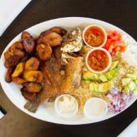 Attieke With Tilapia Fish & A Side Of Plantain/Potatoes · 