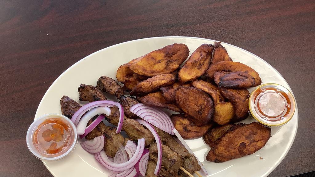 Meat Sticks (3) With A Side Of Plantain/Potatoes · Black Angus steak tips marinated in our signature Kollie sauce served with plantains or potatoes.