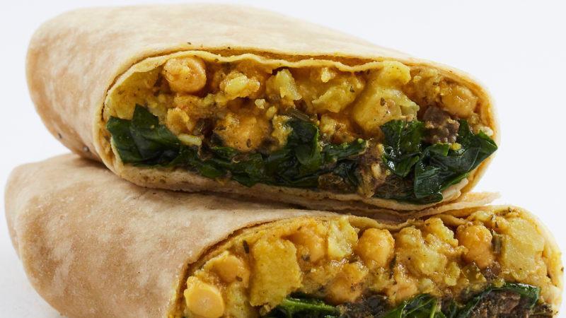 Roti Vegetarian · Soft and light texture roti skin with a flavorful yellow split pea filling, stuffed with Channa & Alloo (chick peas and potatoes) that's simmered in curries, special herbs and spices along with Bhaji (Spinach) prepared using eastern spices and herbs.