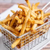 Fries · Hand-cut fries tossed in our house seasoning (V)