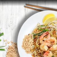 Pad Thai · Choice of protein stir-fried with thai rice noodles, egg bean sprouts, scallions, and top wi...