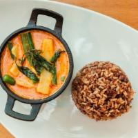 Red Curry · Mild. Gluten free. Paprika, red chili and coconut milk simmered with green beans, bet pepper...