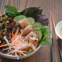 Bun Thit Nuong Va Cha Gio · Rice vermicelli with grilled pork and egg roll