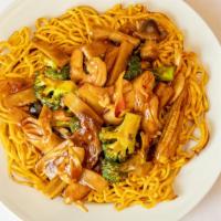 Crispy Bangkok Noodle · Prepared with pan-fried lomein noodle topped bamboo, corn, broccoli and straw mushroom.