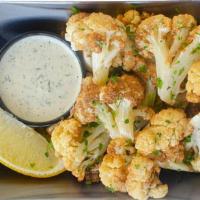 Fried Cauliflower · Cauliflower florets flash fried, served with dill tahini sauce. Kick it up a little...have t...