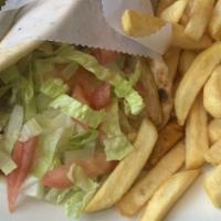 Gyro Sandwich · Chicken or beef. Lettuce, tomato, tzatziki sauce, pita wrap, Greek fries.