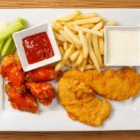 2-Pc Chicken Tenders + 4-Pc Wings Combo · 2-pc chicken tenders and 4  pcs of golden-brown wings fried and tossed in the sauce of your ...