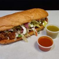 Torta · Toasted Bolillo bread with your choice of meat ,  beans, cheese, lettuce, tomato, onion, sou...