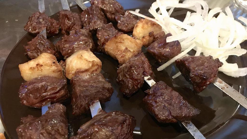 Hanger Steak Kabob · Soft hanger steak grilled perfectly.