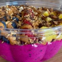 Kookoo Bowl · acai - guarana or pitaya blended with banana, strawberry and milk of choice, topped with ban...