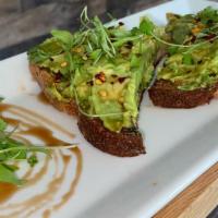 Avocado Smash · avocado, sprouts, red pepper flakes, sea salt, balsamic glaze on your choice of bread.