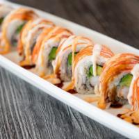 Tokyo Roll · Tempura shrimp avocado topped with shredded crab and special sauce.