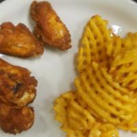 Kids Bone-In Wings · 4 bone in wings served plain or shaken in your choice of wing sauce.  Served with one kids s...