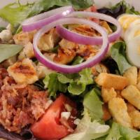 Sam'S Cobb Salad · Grilled chicken, iceberg & romaine lettuce, bacon, egg, Roma tomato, red onion, mozzarella c...