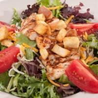 Original Chicken Salad · Fresh iceberg & romaine lettuce with Roma tomatoes and topped with cheddar cheese and strips...