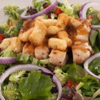 Thai Chicken Salad · Iceberg & romaine lettuce with fresh broccoli, crisp red peppers, grilled chicken breast smo...