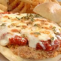 Chicken Parm Sandwich · A crispy, breaded or grilled chicken breast topped with marinara sauce, mozzarella and Parme...