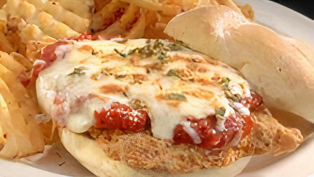 Chicken Parm Sandwich · A crispy, breaded or grilled chicken breast topped with marinara sauce, mozzarella and Parmesan.